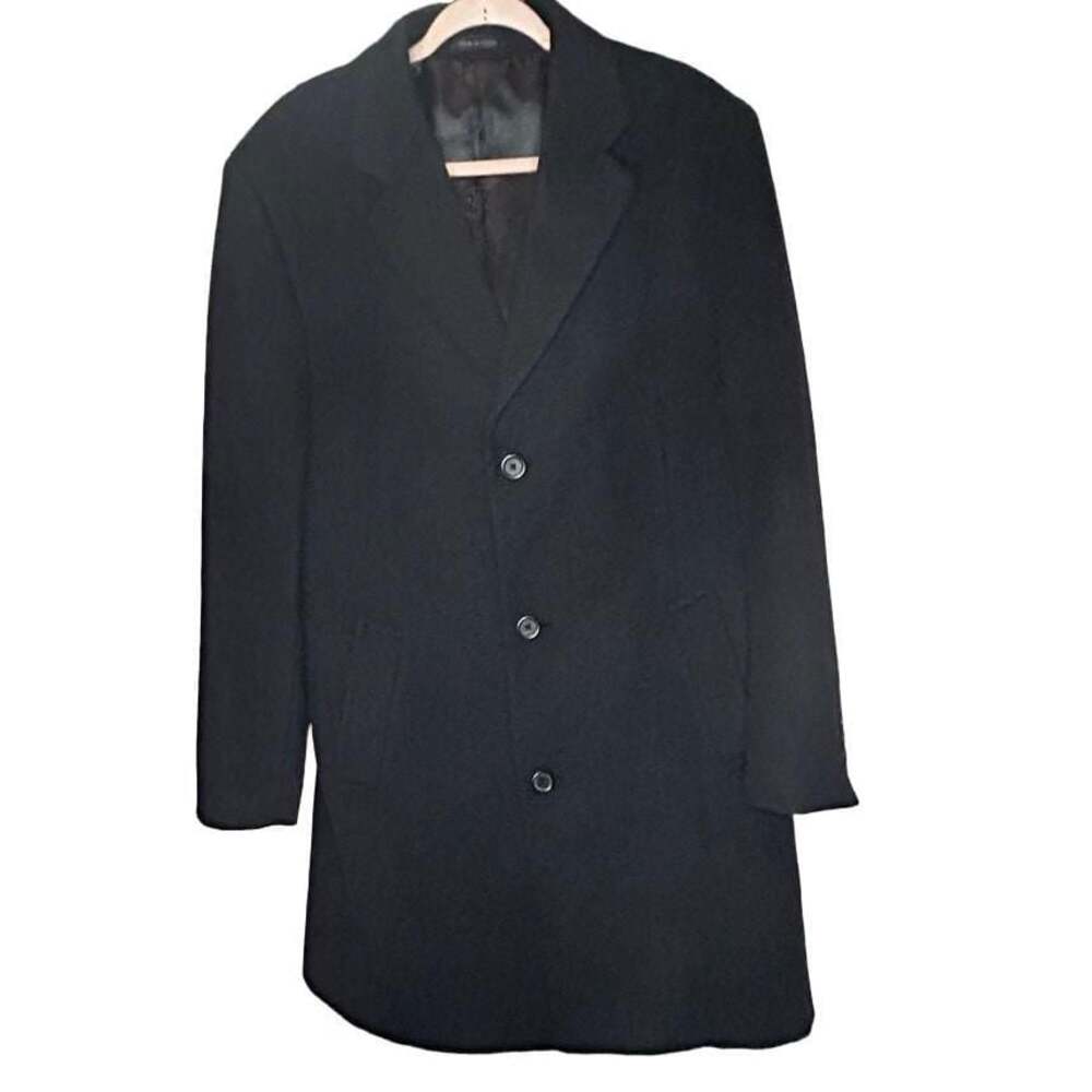 Jean-Paul Germain Mens Black Wool Blend Overcoat Topcoat